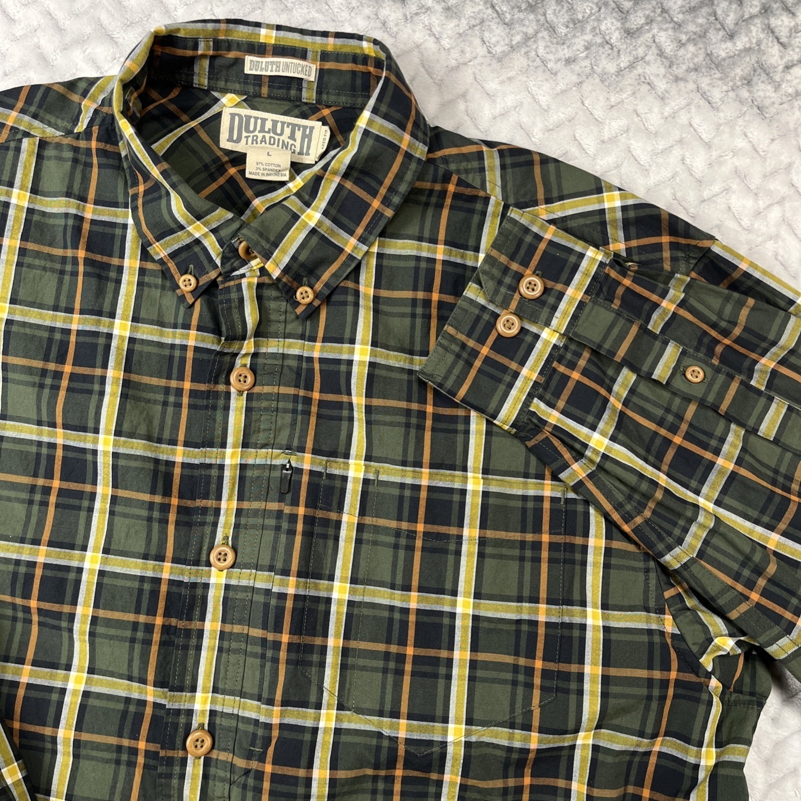 Duluth Trading Duluthflex Beergarden Relaxed Fit Long Sleeve Shirt Mens L Plaid